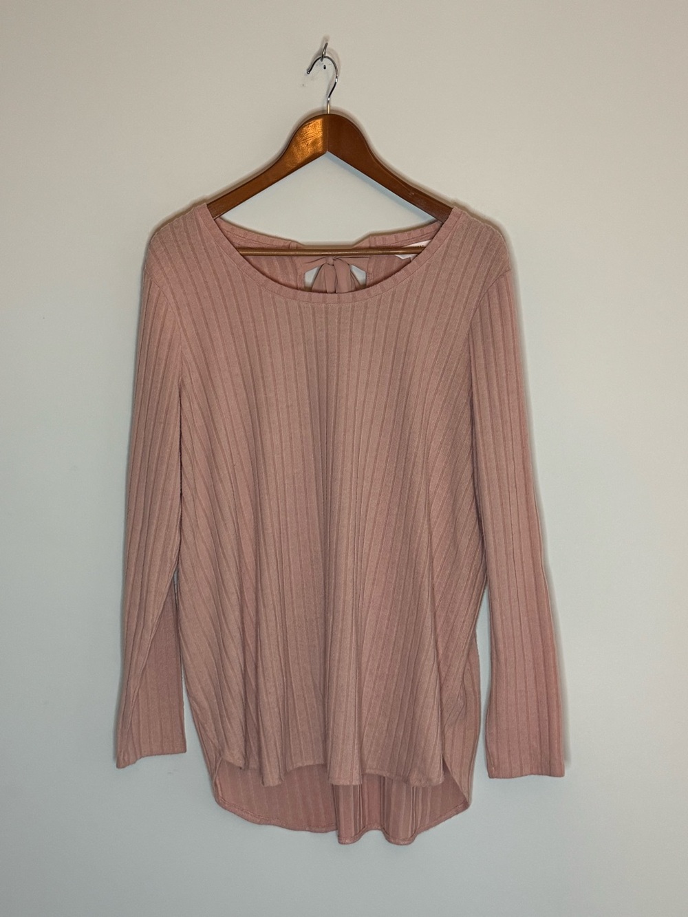 LC Lauren Conrad Ribbed Tie-Back Long-Sleeve Top - Dusty Rose